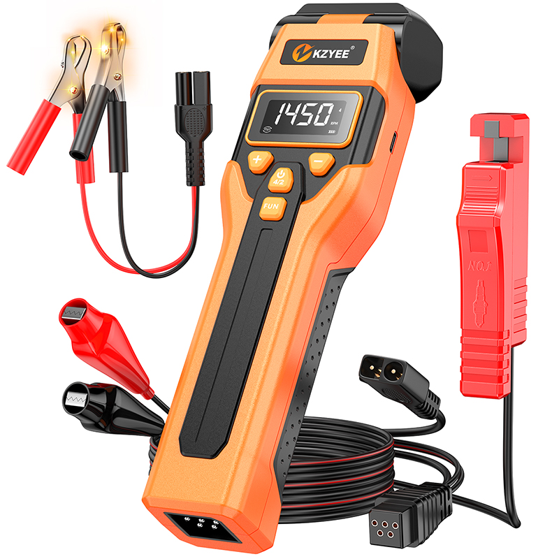 KZYEE KT80 Digital Timing Light – Dwell &amp; Voltage Test, Advance Angle &amp; RPM, Upgrade LED Strobe (Long-Life &amp; Stable), USB-C Rechargeable with 12V Backup, Works on 6V &amp; 12V Gas Engines (2/4 Stroke)