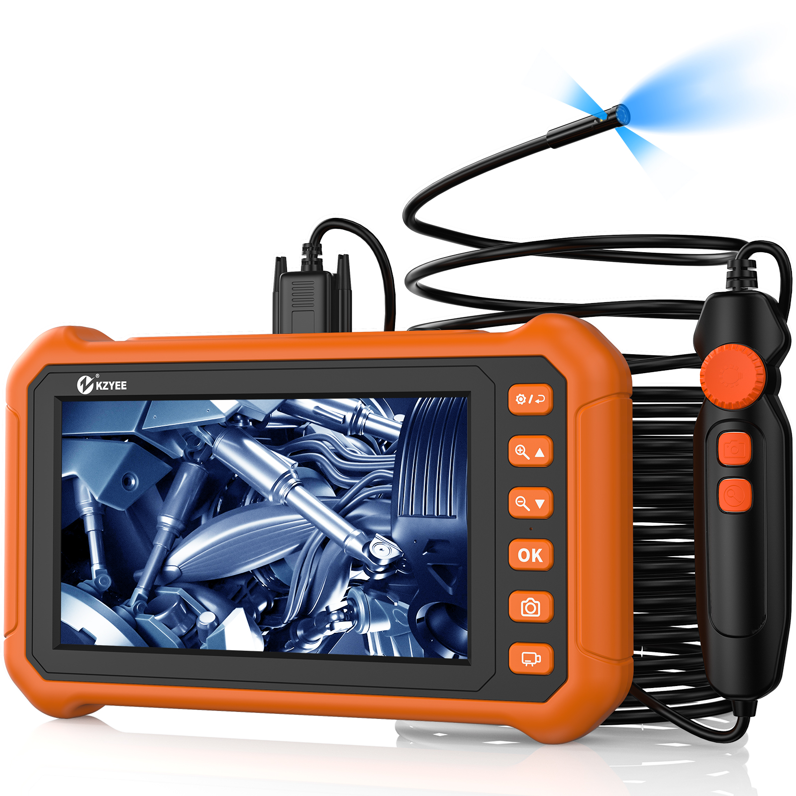 KZYEE Triple Lens Borescope Inspection Camera, 7" 1080P IPS Industrial Endoscope Snake Camera with 8 LED Lights, IP67 Waterproof Duct Camera Pipe Sewer Duct Drain Plumbing Inspection (11.5FT)